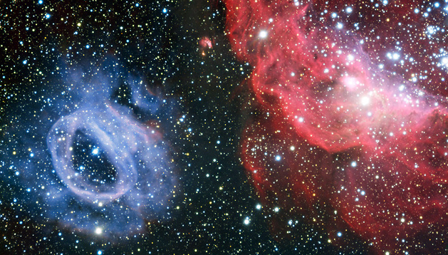 Detalle de una regi&oacute;n de formaci&oacute;n de estrellas en la Gran Nube de Magallanes, una de las galaxias sat&eacute;lite de la V&iacute;a L&aacute;ctea.
