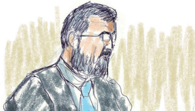 Retrato con un trazo rápido sobre el magistrado durante la última sesión del juicio.