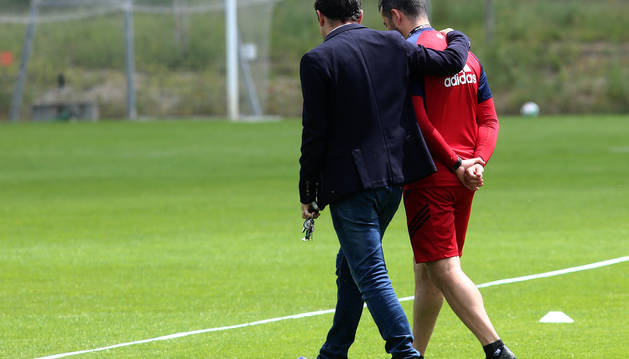 El director deportivo de Osasuna, Braulio Vázquez, esta semana junto al entrenador, Diego Martínez.