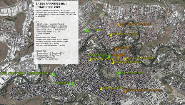 Mapa de la red de aparcamientos de bicicleta previsto para 2019.