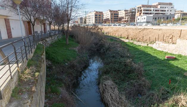 Vista del río Queiles a su paso por Tudela, en concreto junto a la zona conocida como el Puente Mancho.