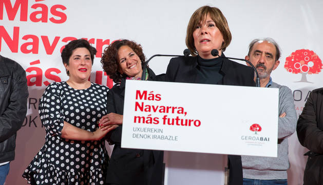 Uxue Barkos, en su discurso tras conocerse los resultados de las elecciones eutonómicas 2019.