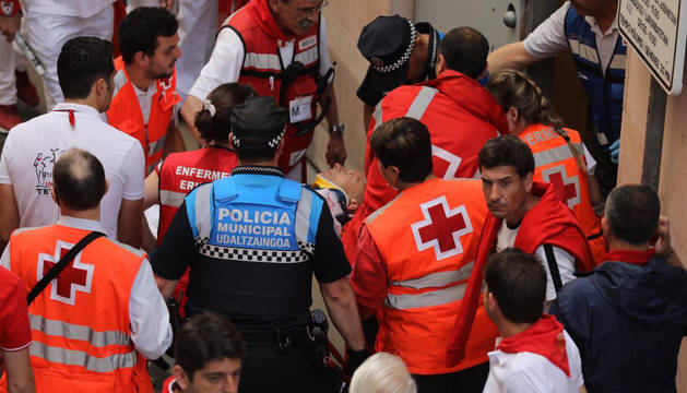 El pamplonés de 61 años, herido en este segundo encierro de los Cebada Gago, en la cuesta de Santo Domingo.