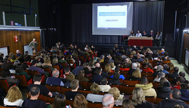 Un momento de la charla de responsables de Salud del Ejecutivo foral con padres de alumnos navarros de viaje en Italia.