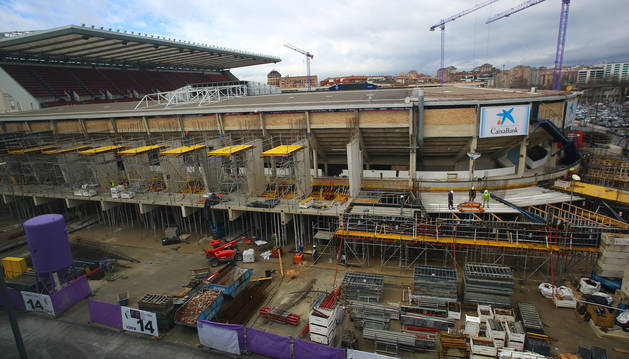 Estado de las obras de El Sadar, hace un par de semanas, antes de la visita del Espanyol.
