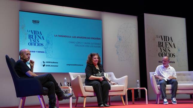 De izquierda a derecha: Luis Alegre, Charo López y Javier Gutiérrez, durante el diálogo celebrado este sábado.