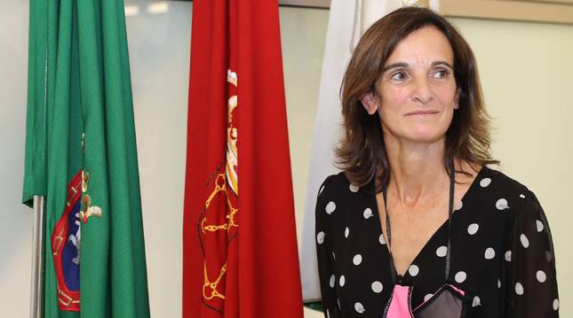Mertxe López, la primera presidenta de la Sociedad Anaitasuna, este jueves en la sala de juntas del club.