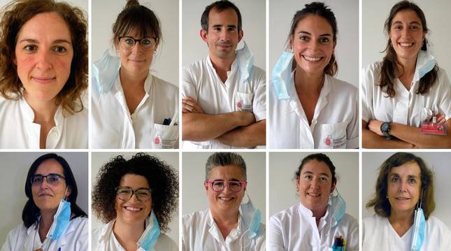De izquierda a derecha, en la fila de arriba, Yoana López, Maite Hidalgo, Miguel Gómez, Miriam Sáenz, Marta Adelantado. En la fila de abajo, Ana Navascués Ortega, Irati Arragui, Marta Aristu, Aitziber Aspurz y Carmen Ezpeleta Baquedano.