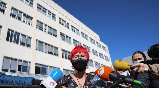 La consejera Santos Induráin atiende a los medios de comunicación en las puertas del edificio de Maternal de Virgen del Camino.