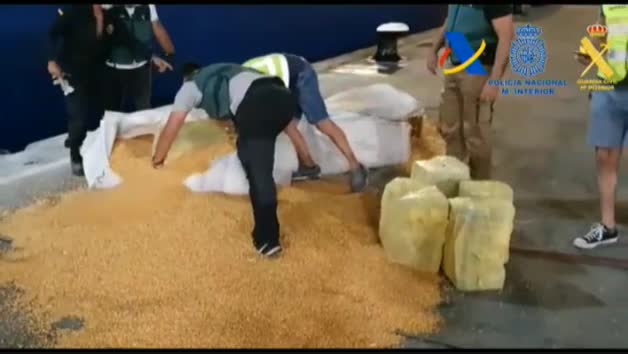 Intervenida más de una tonelada de cocaína oculta entre sacos de maíz en un barco proveniente de Brasil