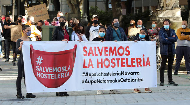Manifestación de la hostelería navarra el 29 de octubre. El sector es uno de los más afectados por la pandemia.