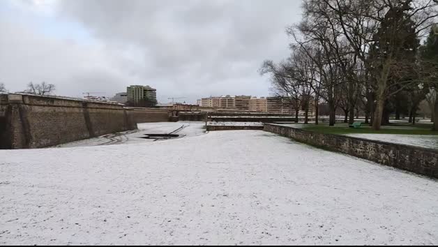 Nieve en la Vuelta del Castillo en Pamplona