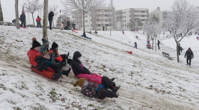 Niños y mayores llenaron los parques de la ciudad y disfrutaron con los trineos, tablas de snowboard o esquís durante la jornada.
