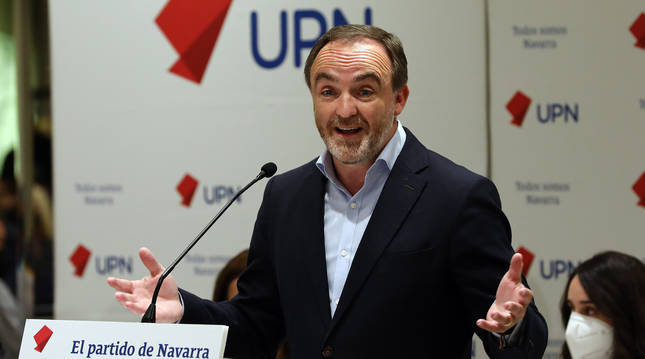 El presidente de UPN, Javier Esparza, durante su intervención al inicio del Consejo Político.