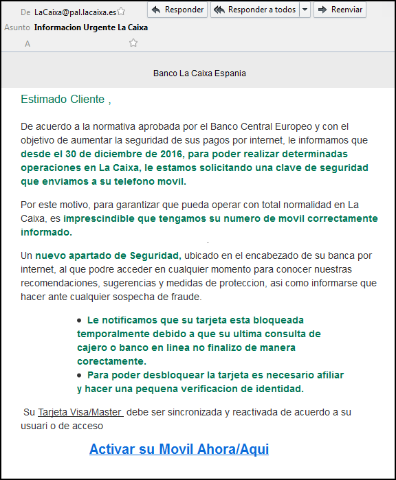 Alertan de correos fraudulentos que suplantan a La Caixa 