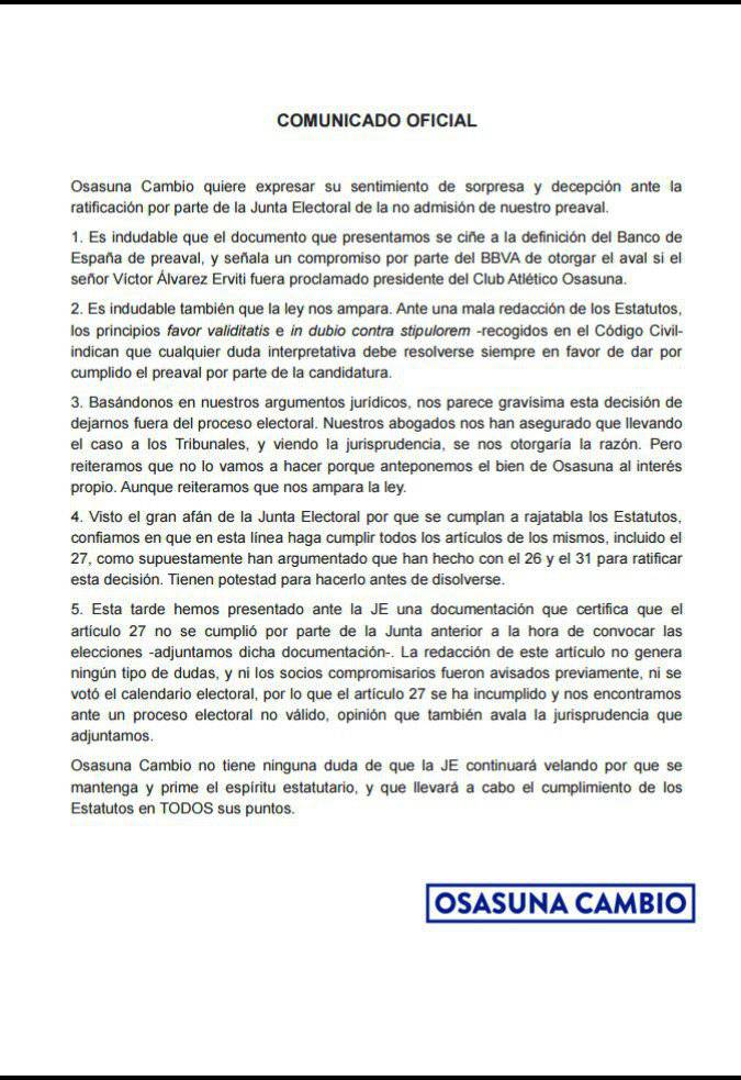 Comunicado de Osasuna Cambio
