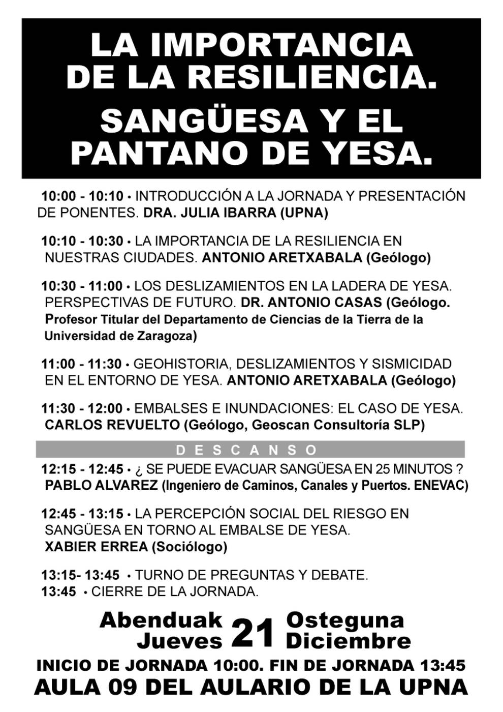 Programa de la cita sobre Sangüesa y Yesa