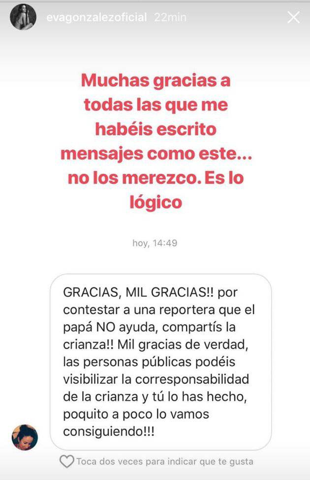 La reivindicación feminista de Eva González sobre la crianza de su bebé