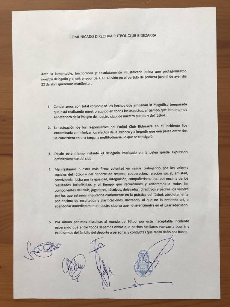 El Bidezarra expulsa al delegado implicado en la pelea y condena lo sucedido