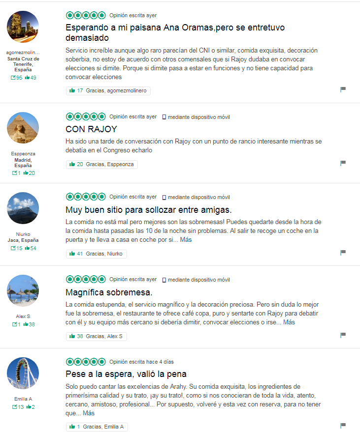 El restaurante en el que estuvo Rajoy toda la tarde se llena de reseñas en Tripadvisor