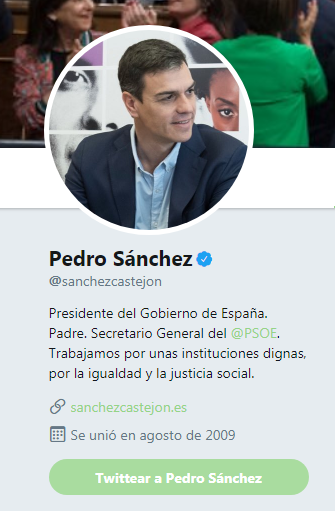 Sánchez ya es presidente del Gobierno también en Twitter