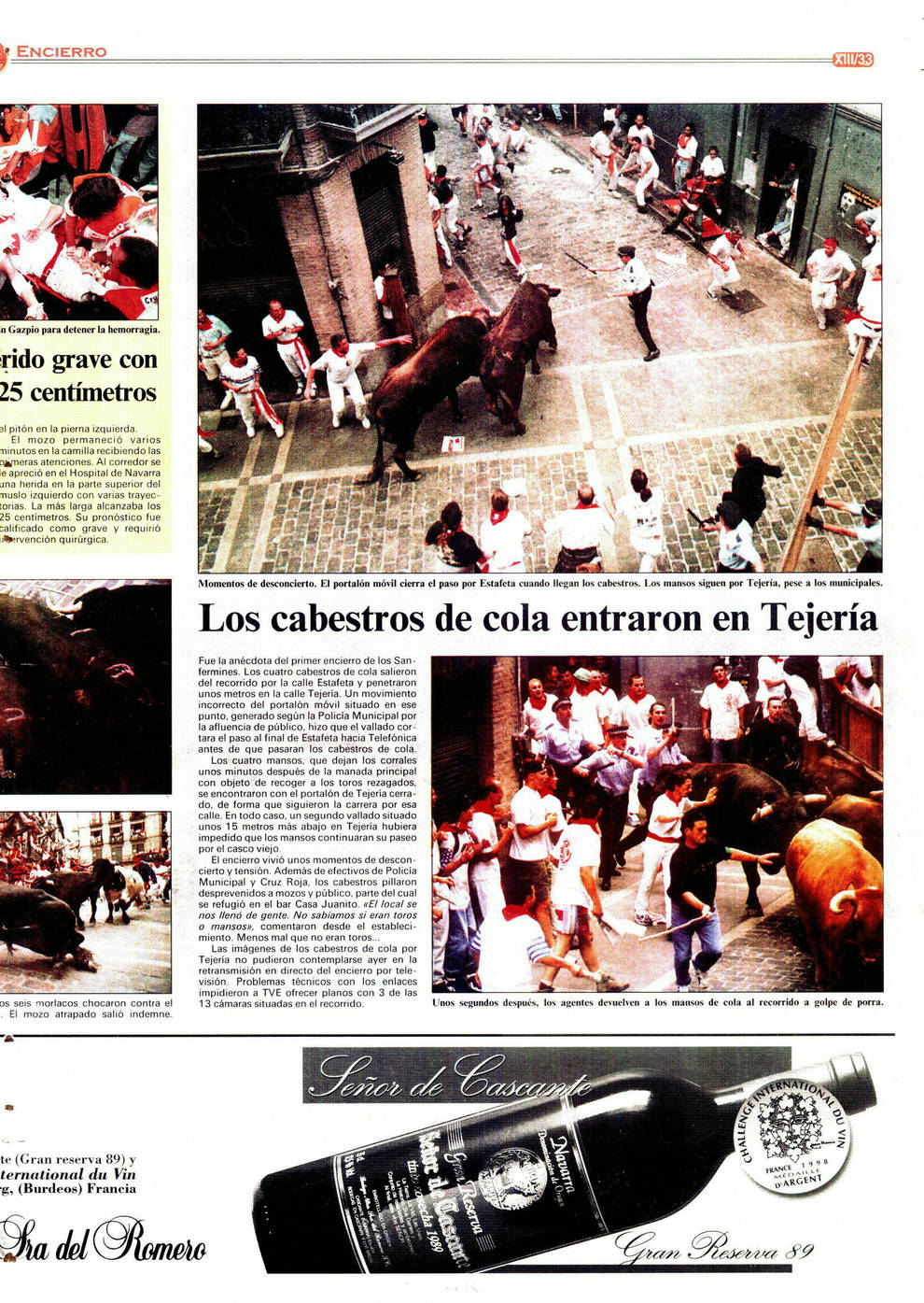 1998. Cuatro mansos huidos en el encierro y cinco agentes municipales al rescate