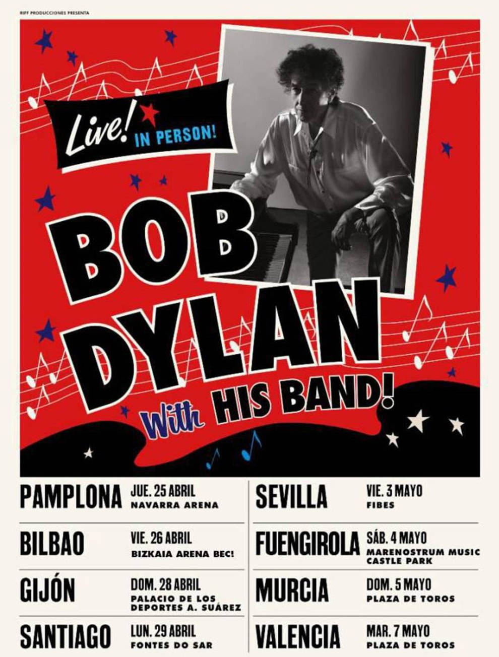 Cartel de la gira española de Bob Dylan de 2019.