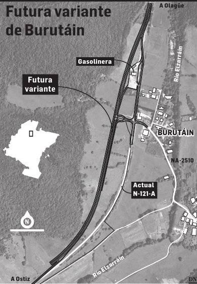 La futura N-121-A discurirrá por variante en Burutáin y Olave