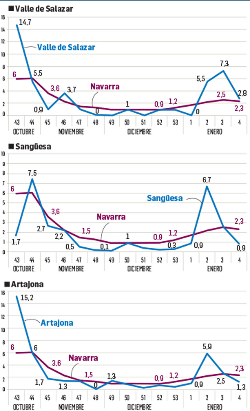 Las zonas de Burguete, Sangüesa y Salazar marcan picos de covid en enero