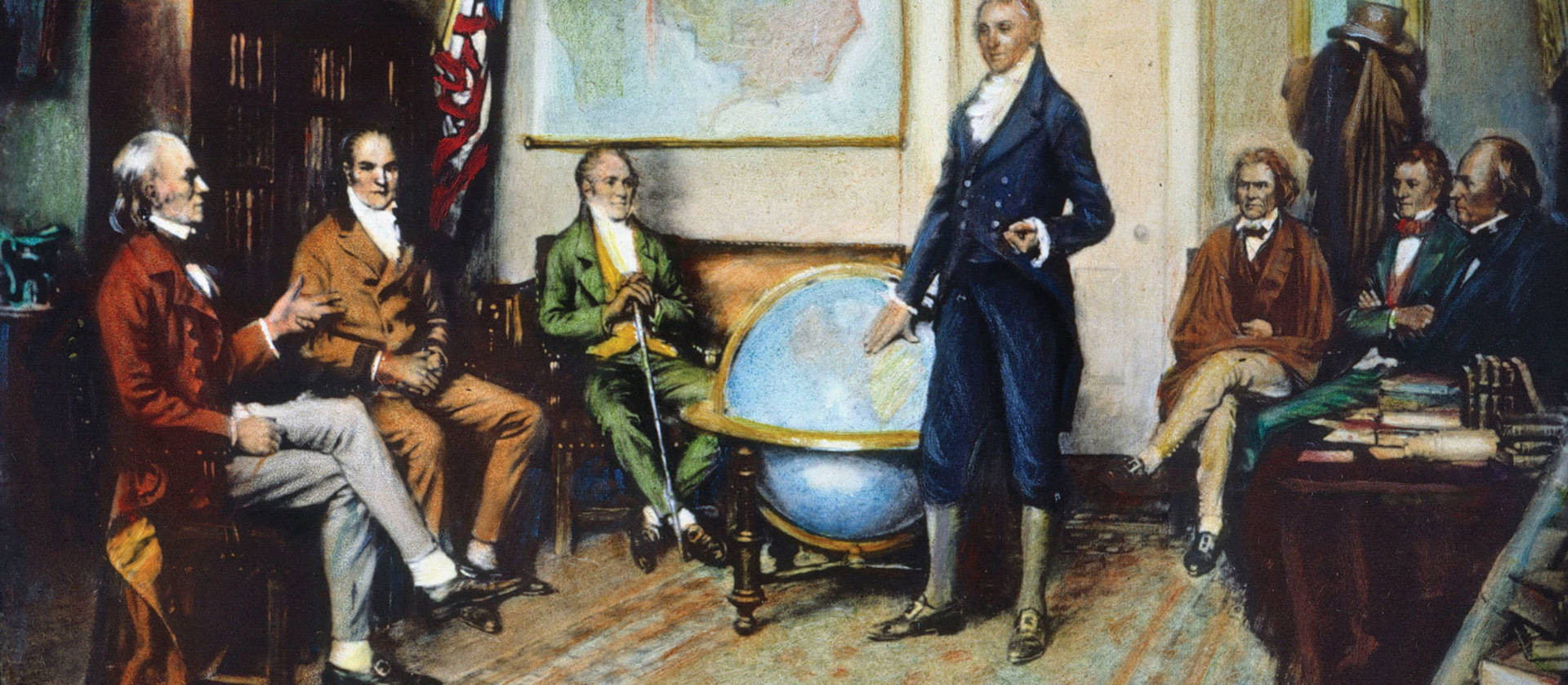 James Monroe presidente una reunión del Gabinete en 1823.