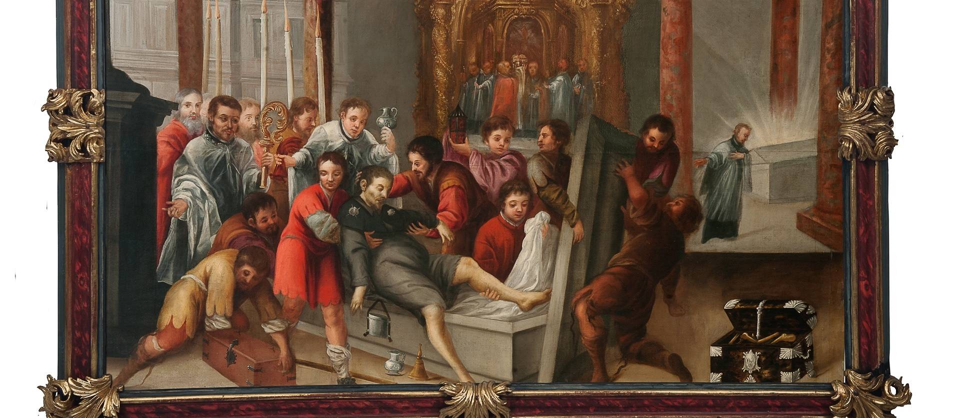 Lienzo de la leyenda del obispo de Patrás y la llegada del omoplato de San Andrés a Estella, en la capilla del santo en San Pedro de la Rúa de Estella. Tercer cuarto del siglo XVII.